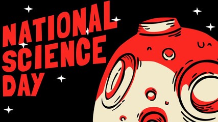 Creative National Science Day footage featuring bold typography and laboratory glassware shapes on a dark background