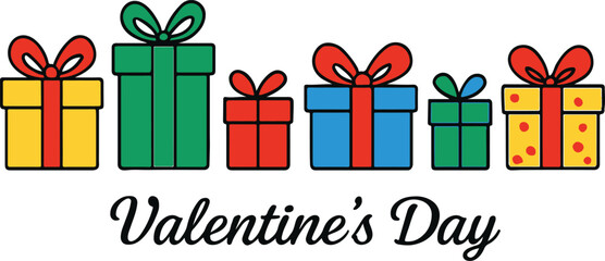 Valentine's Day Gift Boxes in Bright Colors with Ribbons, Presents, Festive Mood, and Hearts