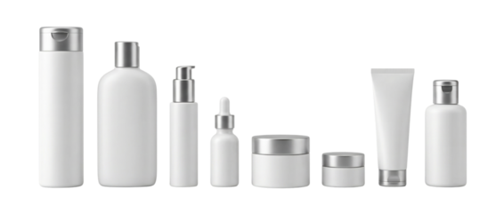 Minimal dental cosmetic bottles illustration with transparent background for oral care branding, medical presentations, ecommerce design, and UI icons focused on hygiene products.