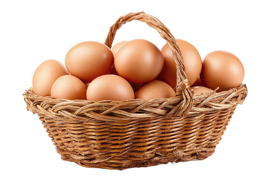 A basket full of brown eggs isolated on transparent background