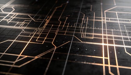 Abstract technological background with glowing lines and circuit patterns on a dark surface