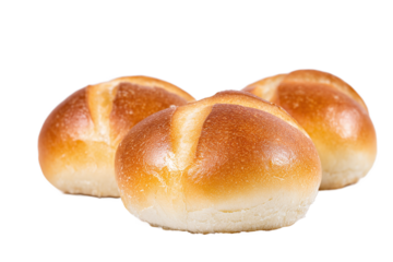 Three delicious kaiser rolls isolated on transparent background