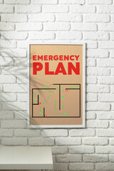 Emergency plan poster showing evacuation routes in a clear and simple layout
