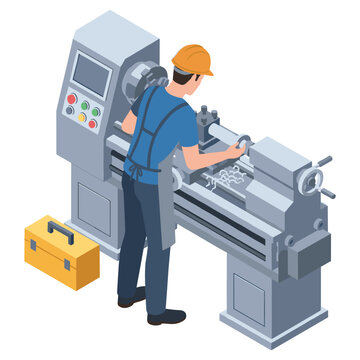 Isometric CNC Lathe Machine Operator Technician
