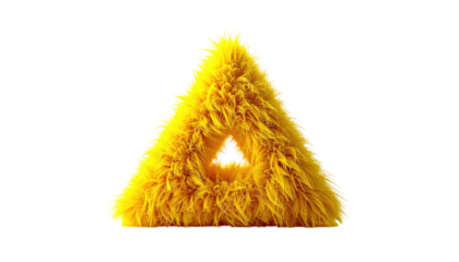 Fuzzy yellow triangle with a triangular cutout on a black background