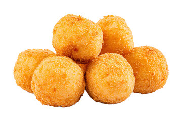 Pile of golden fried arancini balls isolated on transparent background