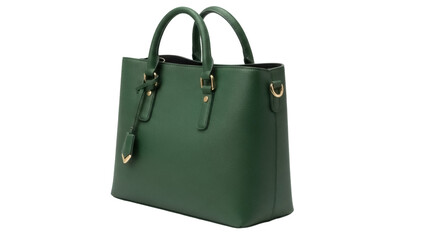Elegant green leather tote bag isolated PNG, stylish women s handbag with top handles for fashion and everyday use