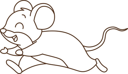 Cartoon Illustration of a Happy Mouse is walking vector outline