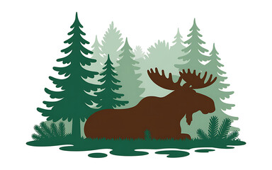 Naklejka premium Brown moose resting in green forest isolated on a transparent background