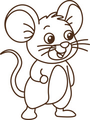 Cartoon Illustration of a Happy Mouse is standing vector outline