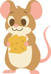 Illustration of a Happy Mouse Holding Cheese