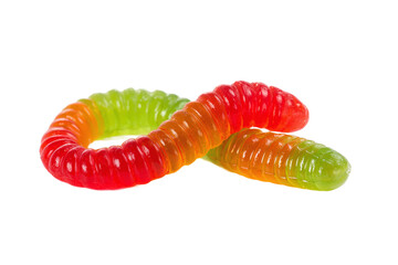 Colorful gummy worm isolated on transparent background, sweet and chewy