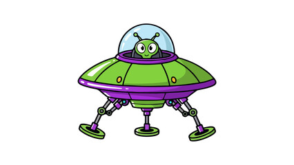 Obraz premium Cute Cartoon Alien in a Flying Saucer UFO Spaceship Illustration for Kids and Sci Fi