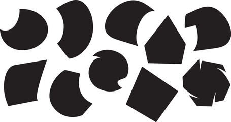 Abstract black shapes scattered on white background