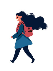 woman walking outdoors with backpack vector