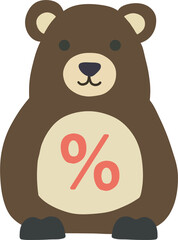 Cute brown bear mascot with percent symbol for discount promotions.