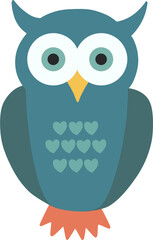 Cute Blue Owl Illustration with Heart Pattern Chest for Nursery Decor.