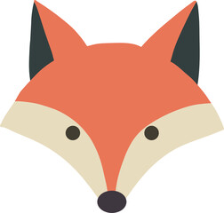 Minimalist geometric red fox head portrait isolated on white background.