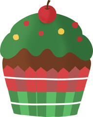Christmas cupcake with green frosting and cherry topper.
