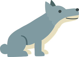 Sitting grey wolf or husky dog cartoon illustration on white background.