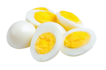 Pile of sliced hard boiled eggs isolated on transparent background