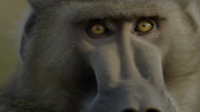 Close up of a baboon monkey's face staring intently