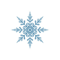 Stylized blue snowflake design on white background with copy space