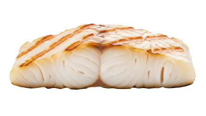 Grilled cod fillet isolated PNG on transparent background, delicious flaky white fish with grill marks for healthy eating and seafood concepts