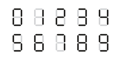 Digital display of digits numerals for scoreboard, clock, stopwatch, calculator. Vector