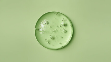 Green liquid droplet on light green background