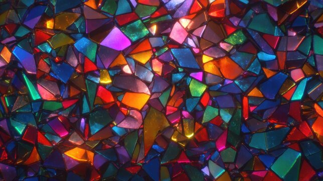 Vibrant abstract stained glass mosaic pattern with colorful geometric 