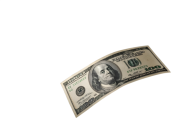 Single hundred dollar bill floating against a stark with copy space