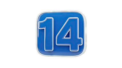 Number 14 in Blue and Silver on White Background