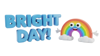 Cheerful bright day message with rainbow character PNG isolated, positive vibes and happy greeting for kids and inspirational designs