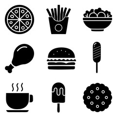 Fast food black icon set vector illustration