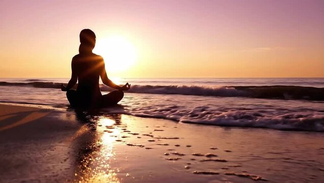 Serene Meditation on Beach at Sunrise &ndash; Ultra-Realistic 4K