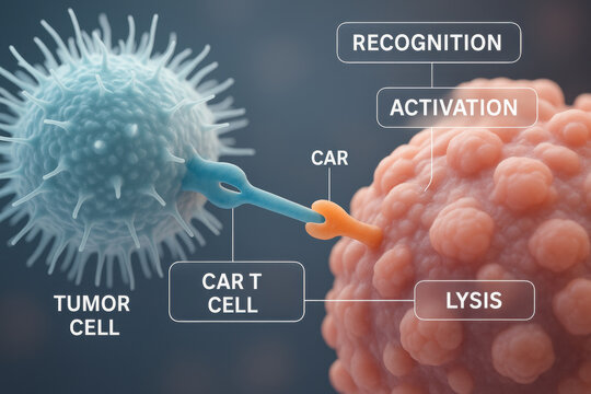 CAR T cell tumor cell recognition activation lysis immunotherapy binding antigen receptor biomedicine. CAR T cell binding antigen tumor cell shows recognition, activation, and lysis pathway with