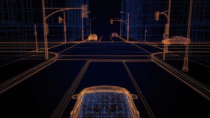 Autonomous Car Lidar Visualization. Ai generation