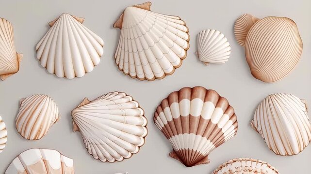 Seashells collection slowly moving in stop motion