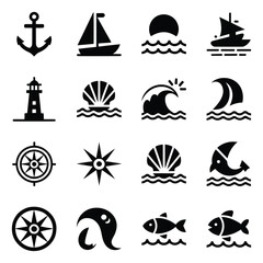 Obraz premium Maritime Navigation Icons Set Vector Illustration for Design and Scalable Use