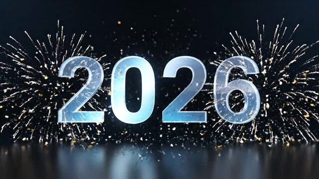 Dynamic 2026 Year Celebration with Neon Light Streaks and Fireworks Animation