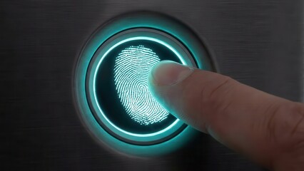 Glowing Fingerprint Scanner with Finger. Ai generation