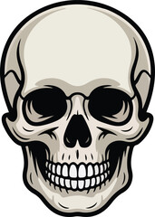 Fototapeta premium Cartoon Human Skull Vector Graphic Illustration with Beige and Black Color Scheme for Halloween Designs