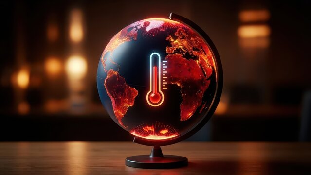 Glowing globe with temperature gauge highlighting global warming. Ai generation - Powered by Adobe