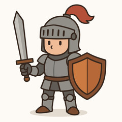 Knight in armor with sword and shield character vector illustration