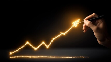 Hand-drawn glowing upward arrow on graph,concept of business growth or success.