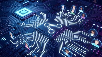 Central processing unit linking diverse user profiles across a global digital network, visualizing interconnected data flows, smart circuitry and modern communication infrastructure - Powered by Adobe