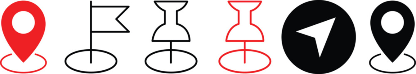 Map pin location icon set. Map pointers. Map markers. pointer GPS location symbol. Set of location pin icons on transparent background
