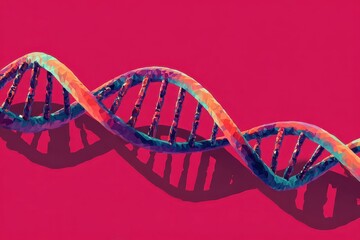 Low Poly Style Dna Double Helix with Pixelated Texture on a Vibrant Red Background with Soft Lighting and Distinct Shadow