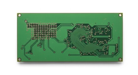 Green Circuit Board with Electronic Components and Traces.
